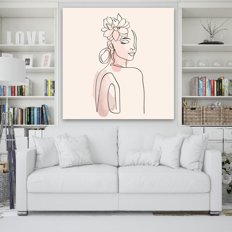 Πίνακας σε καμβά Line Art Woman in Pastel
